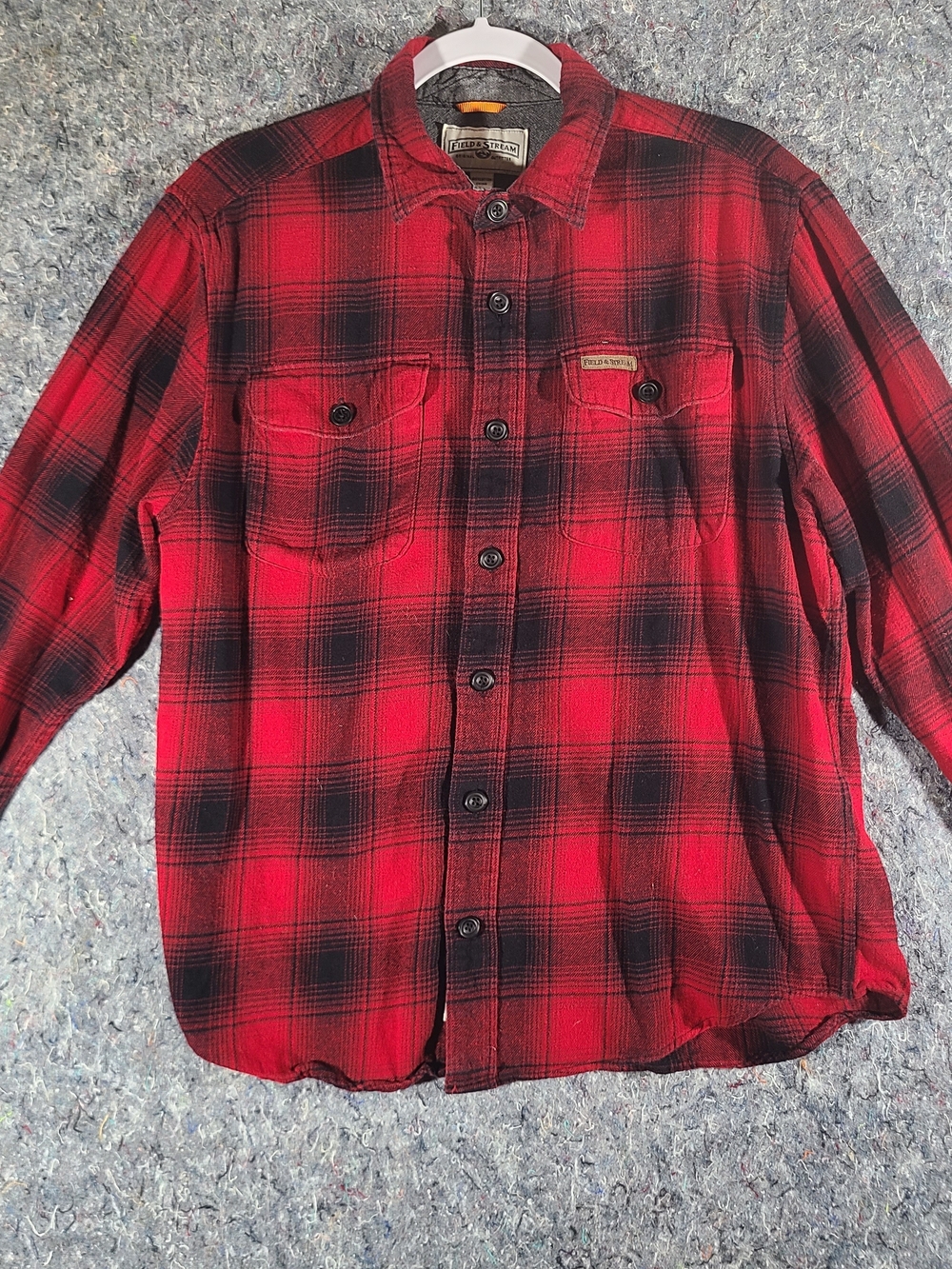 Field & Stream Original Outfitter Flannel Shirt Mens Large Red Black Plaid